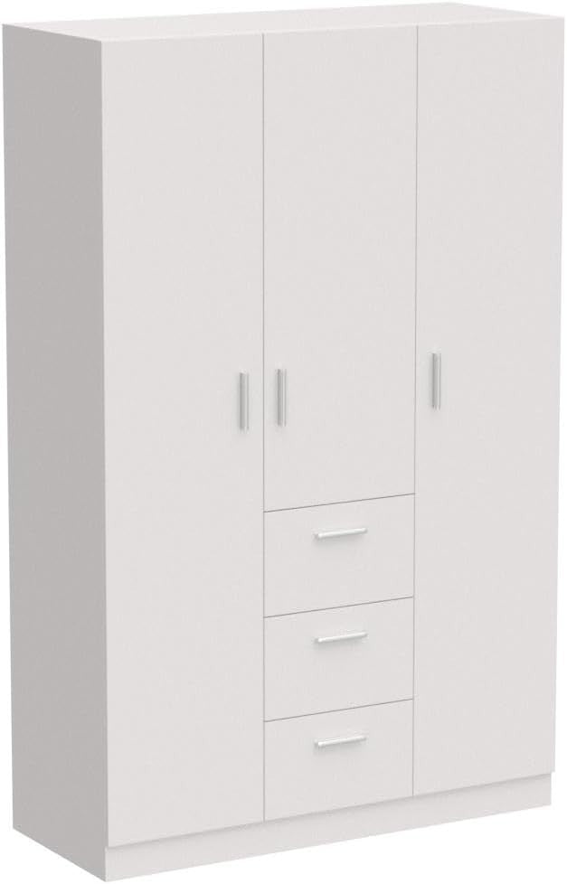 3 Door 3 Drawer Bedroom Wardrobe with Hanging Rail & Storage Shelves White