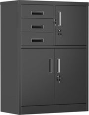 Lockable Metal Storage Cabinet 3 Doors 3 Drawers 110x80x40cm Office Use