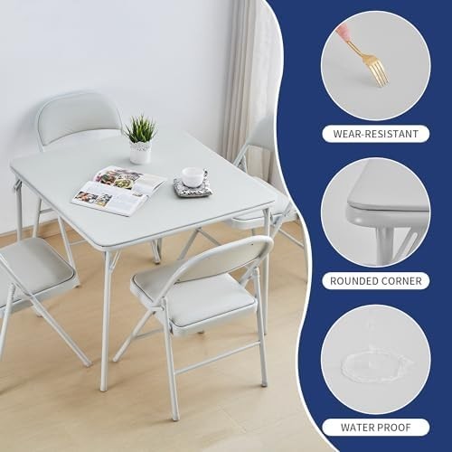 Square Folding Dining Table Portable Vinyl Top 80x80cm Indoor Outdoor Foldable