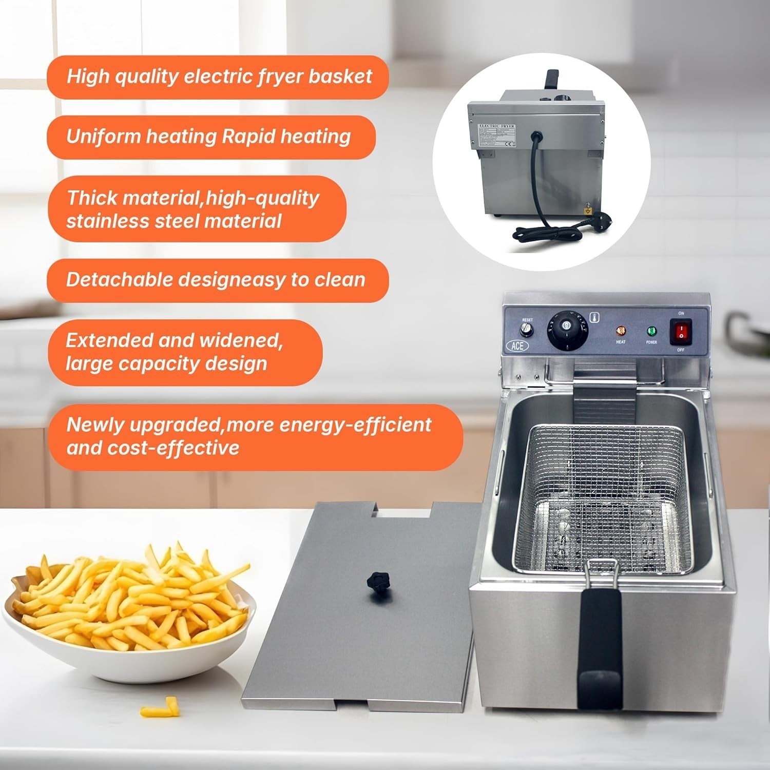 17L Commercial Deep Fat Fryer 3000W Stainless Steel Countertop