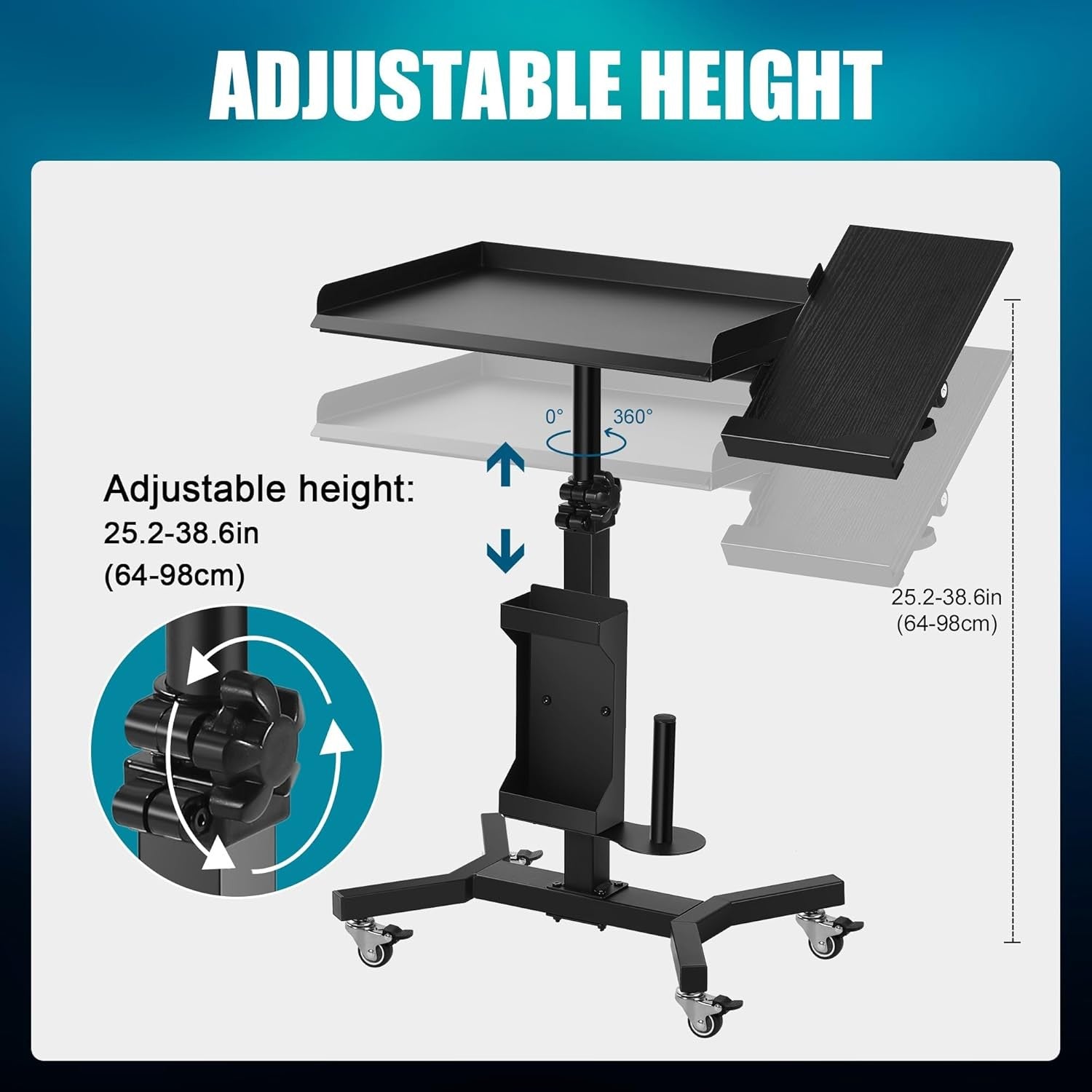 Adjustable Tattoo Tray Cart on Wheels Rotating Artist Workstation Table