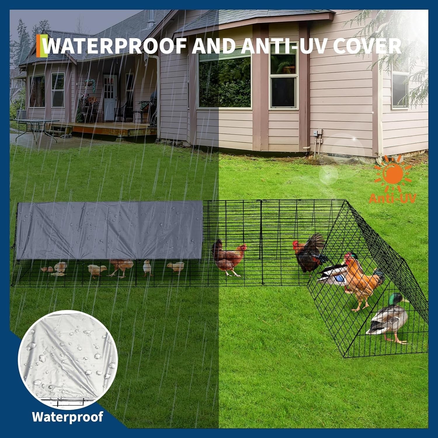 Large Metal Chicken Coop Run Portable Tractor Waterproof Cover