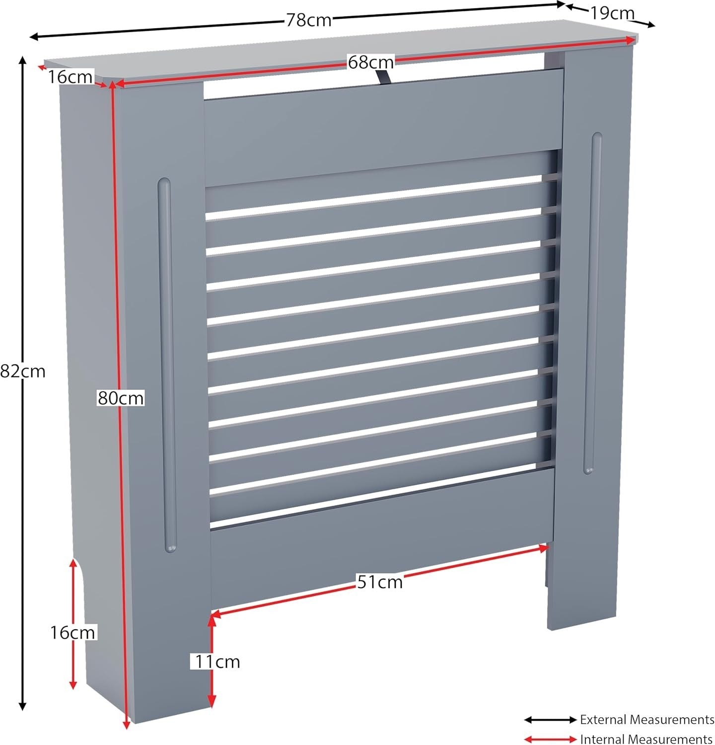 Small Grey Radiator Cover 68x80x16cm Modern MDF Slatted Cabinet for Home Safety