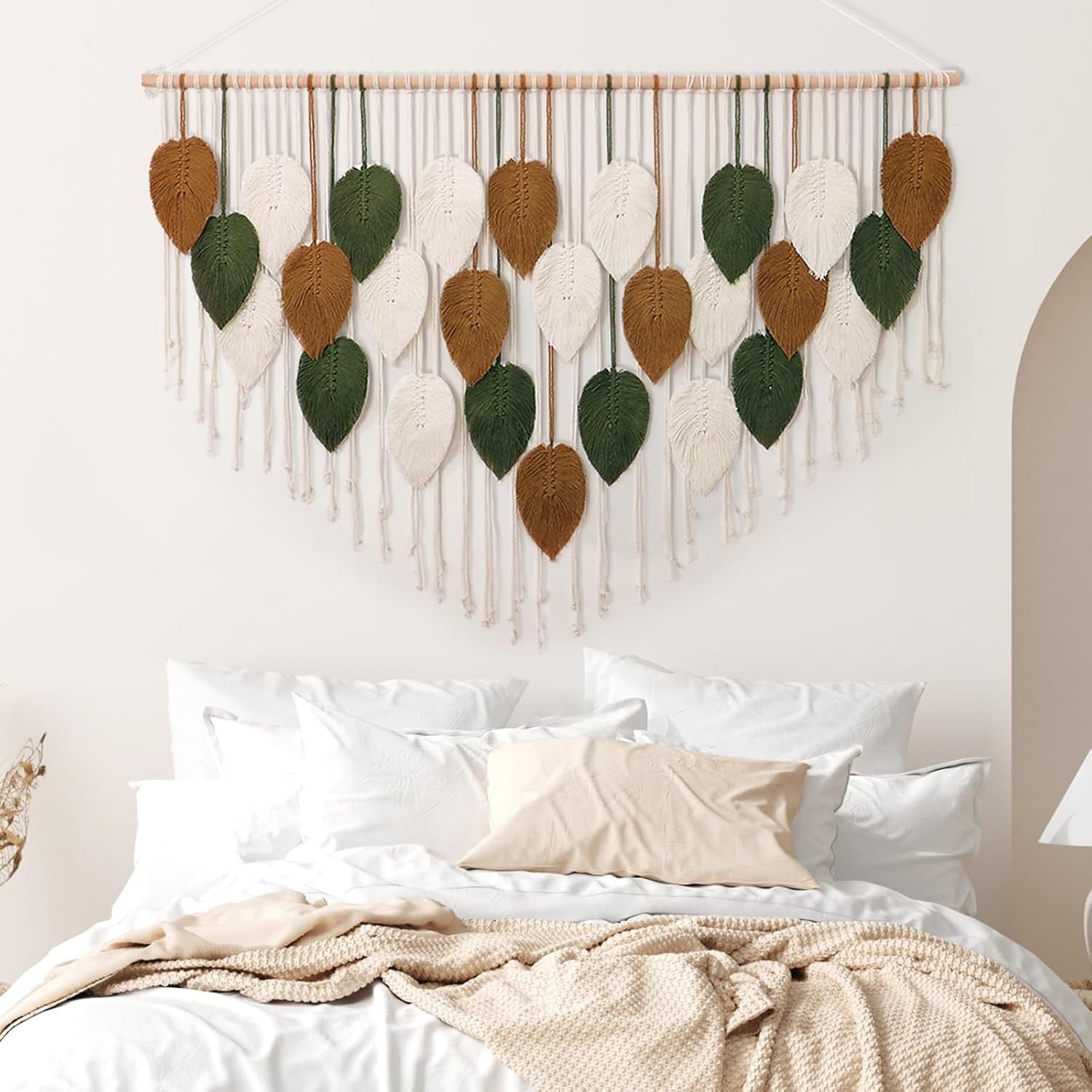 Large Boho Macrame Wall Hanging Leaf Woven Decor Green/Khaki