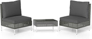 Outdoor Rattan Lounge Bistro Set 2 Cushioned Chairs Compact Coffee Table Patio