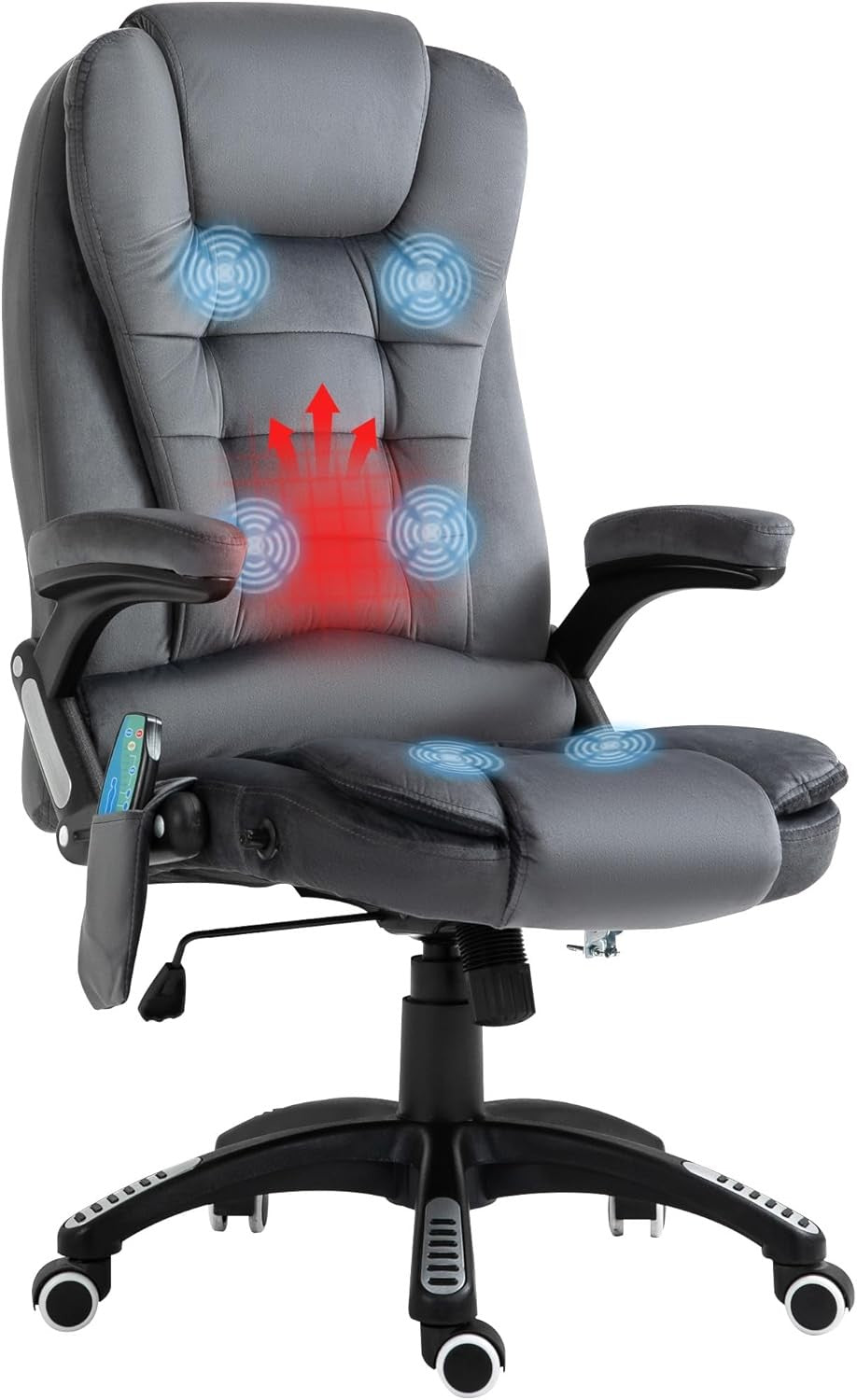 Heated Massage Office Chair 6 Point High Back Velvet Grey