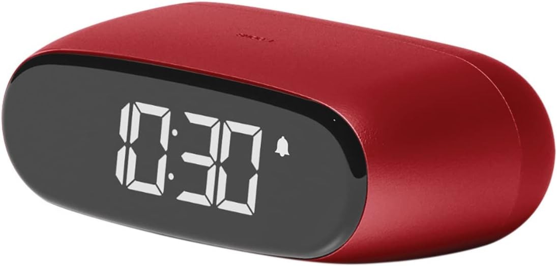 Mini Digital Alarm Clock Dark Red Rechargeable Touch Snooze Desk Bedside