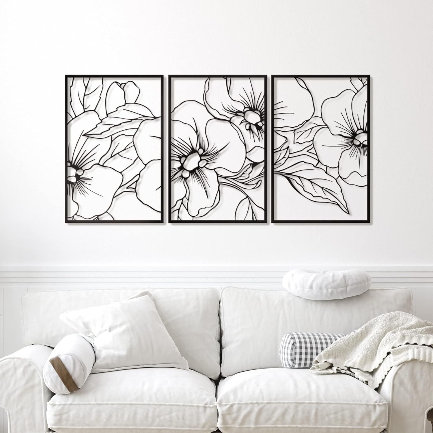 Black Minimalist Floral Wall Art 18x12in 3-Pack Metal Decor
