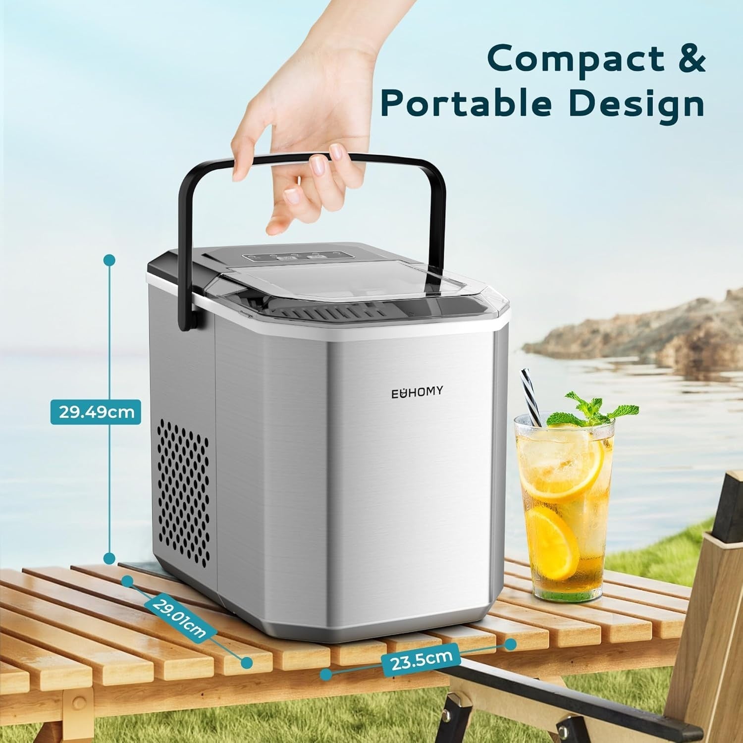 Portable Ice Maker 12kg/Day Countertop 9 Cubes Fast Self-Cleaning Silver