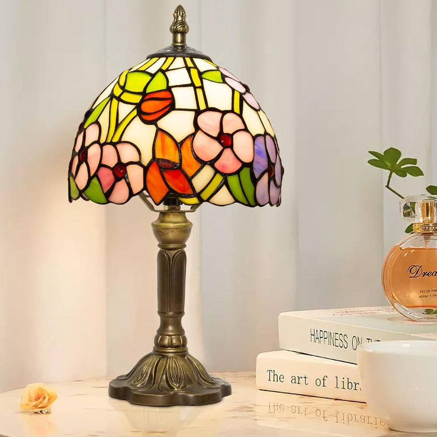 Dimmable Vintage Tiffany Table Lamp, 3-Color LED, Resin Base, 20x20x37cm
