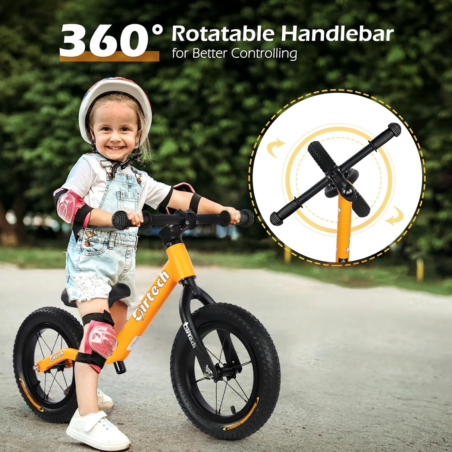 12" Kids Balance Bike Adjustable Seat Air Tires Training Bike Age 2-5