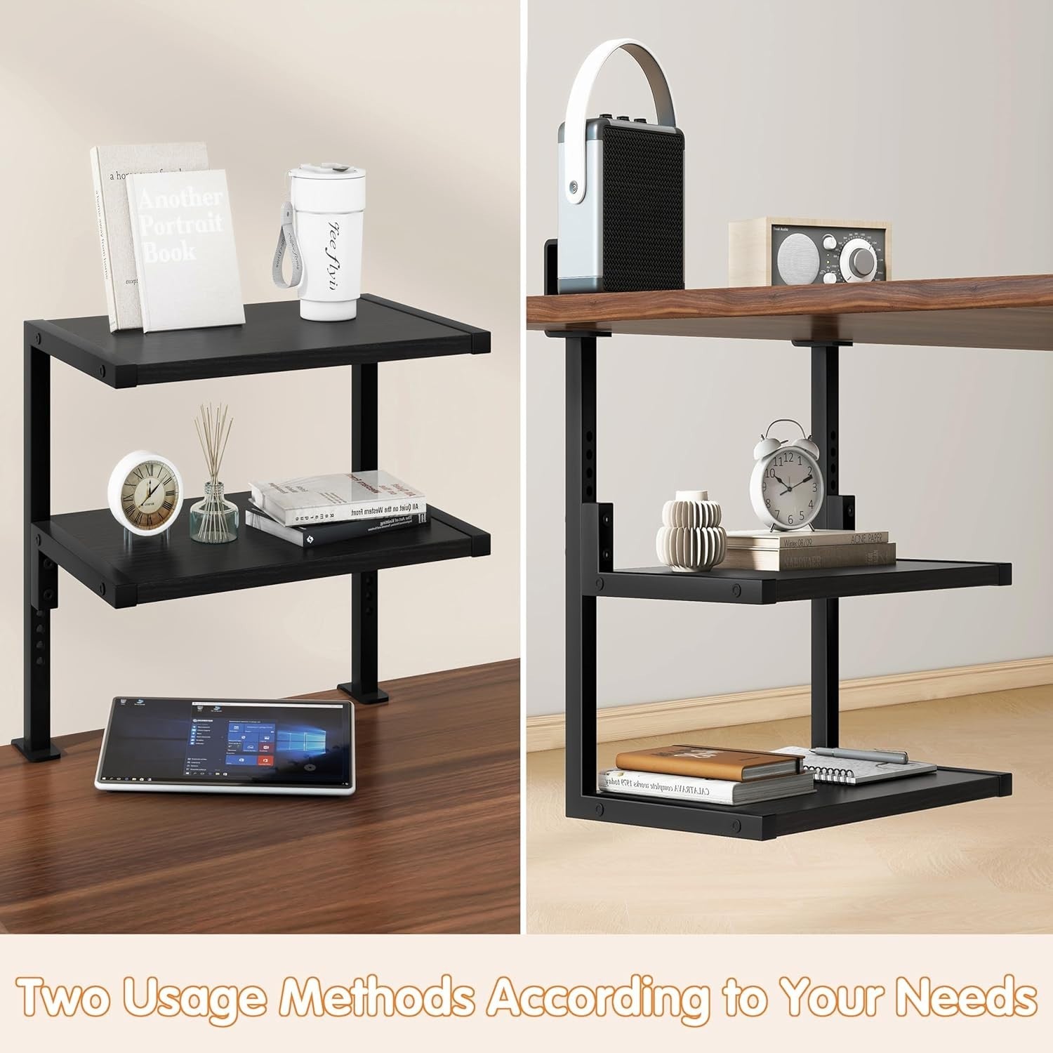 Clamp-On 2-Tier Adjustable Desk Shelf, 12.9" Storage Rack for Office