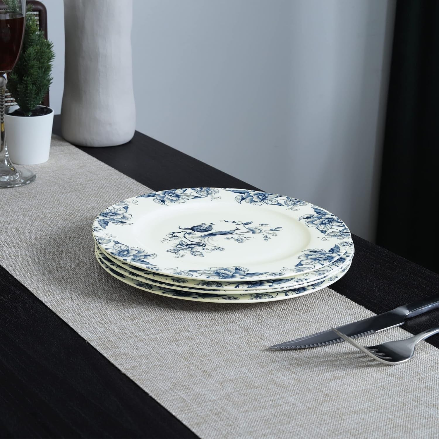 8 Inch Bone China Dessert Plates Set of 4 Blue Floral Salad Pasta Dishes
