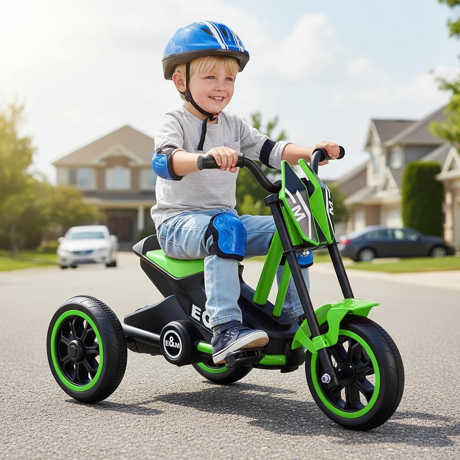 Kids Tricycle 3 Wheel Balance Bike Anti Slip Pedals Green Age 3+