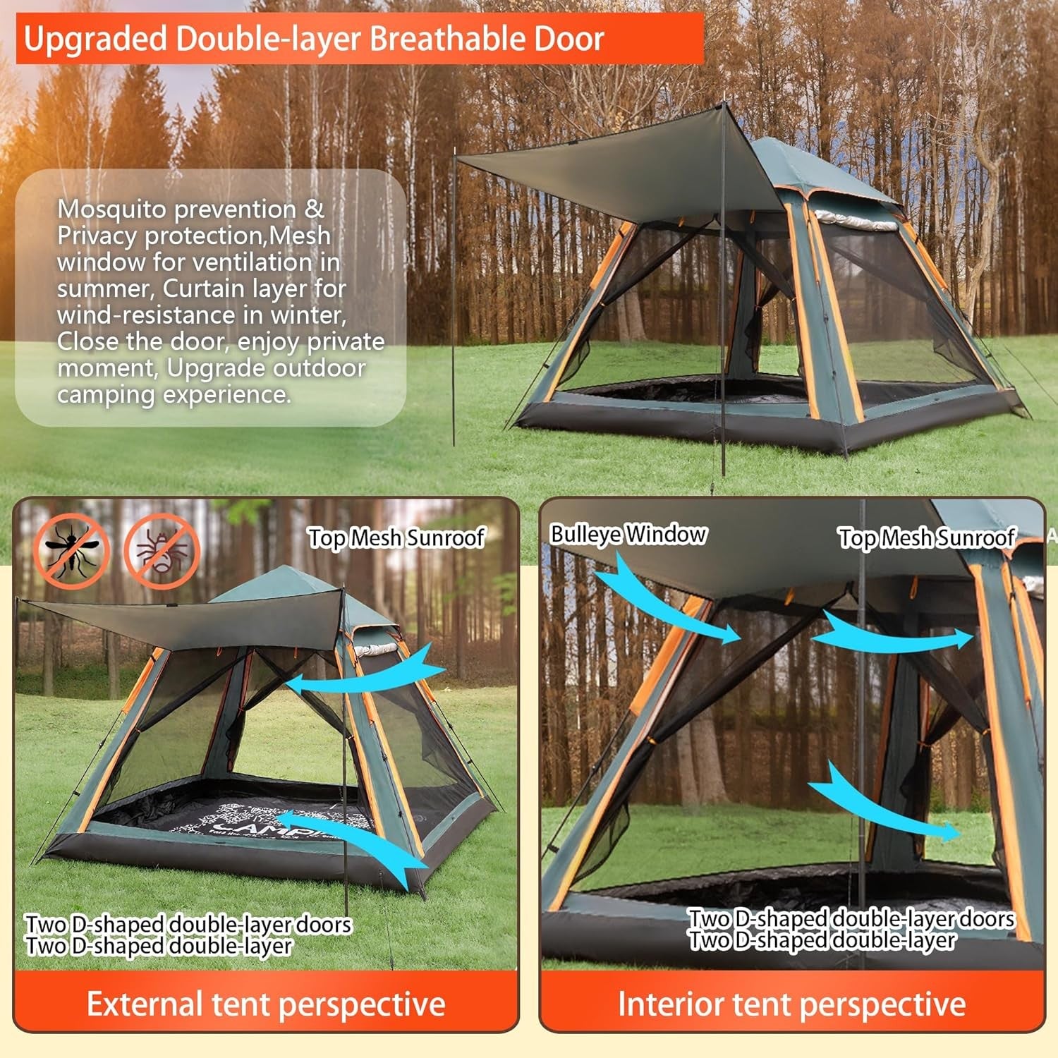2 Man Pop Up Camping Tent 3000mm Waterproof Instant Dome Porch