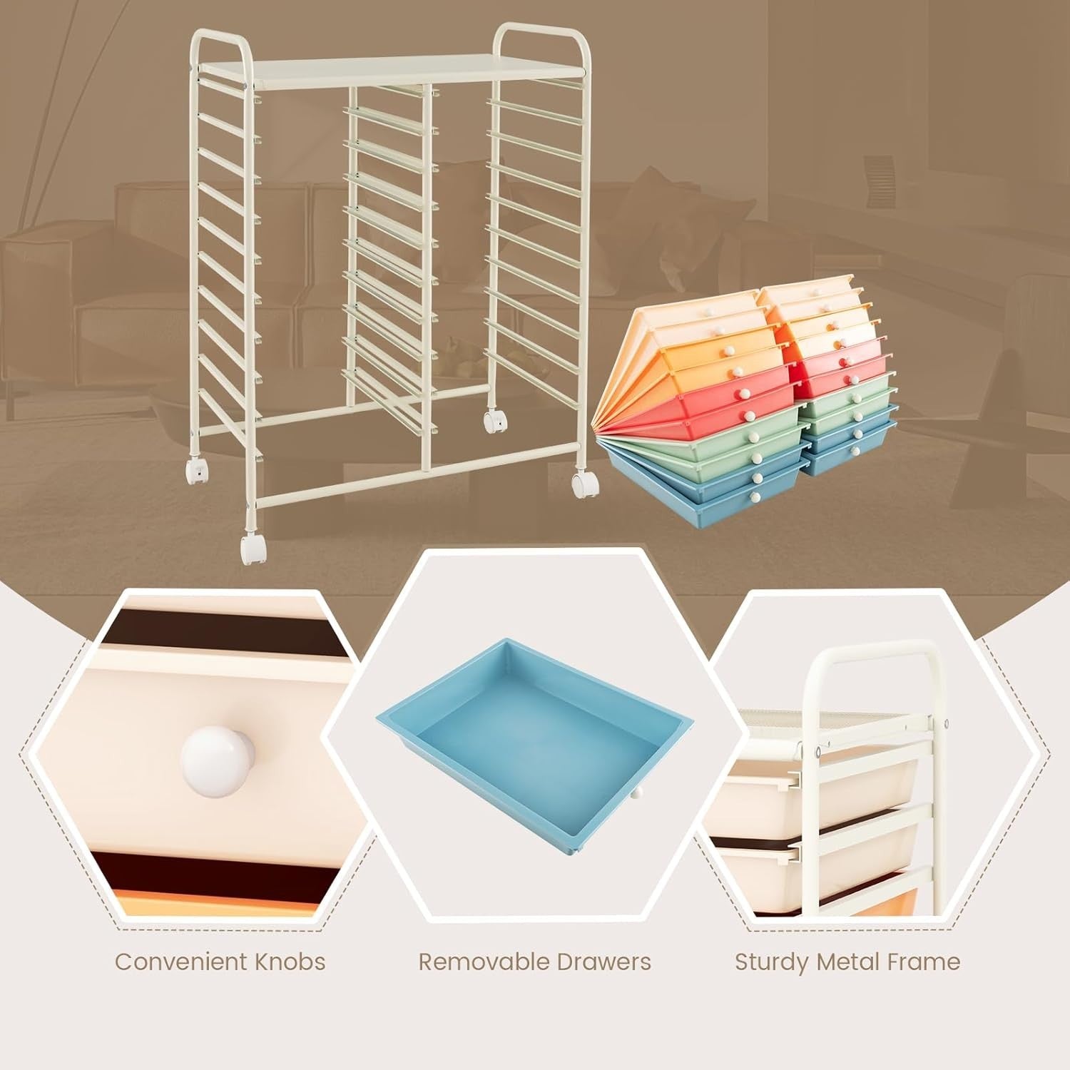 20 Drawer Rolling Storage Cart Mobile Utility Organizer Trolley Colorful