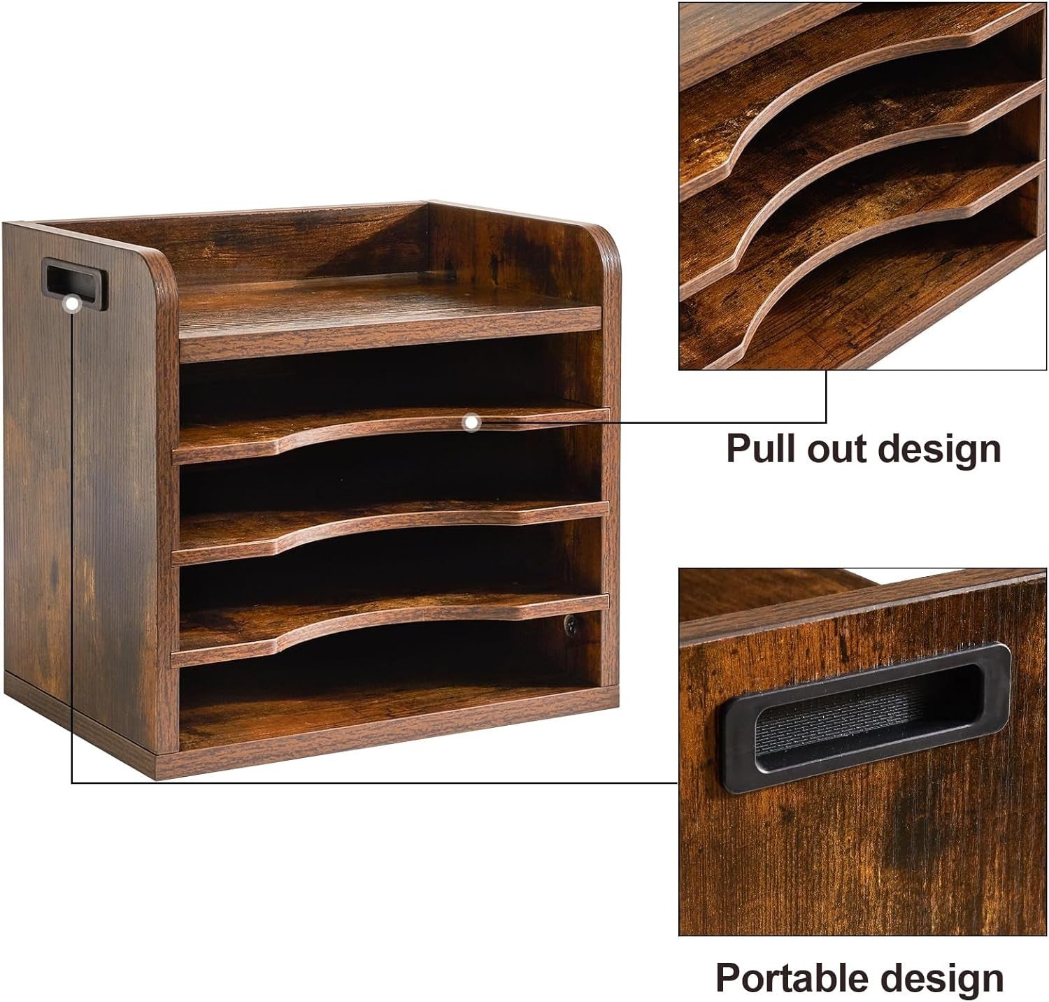 5 Tier Wooden Desk File Organiser A4 Paper Tray Magazine Holder