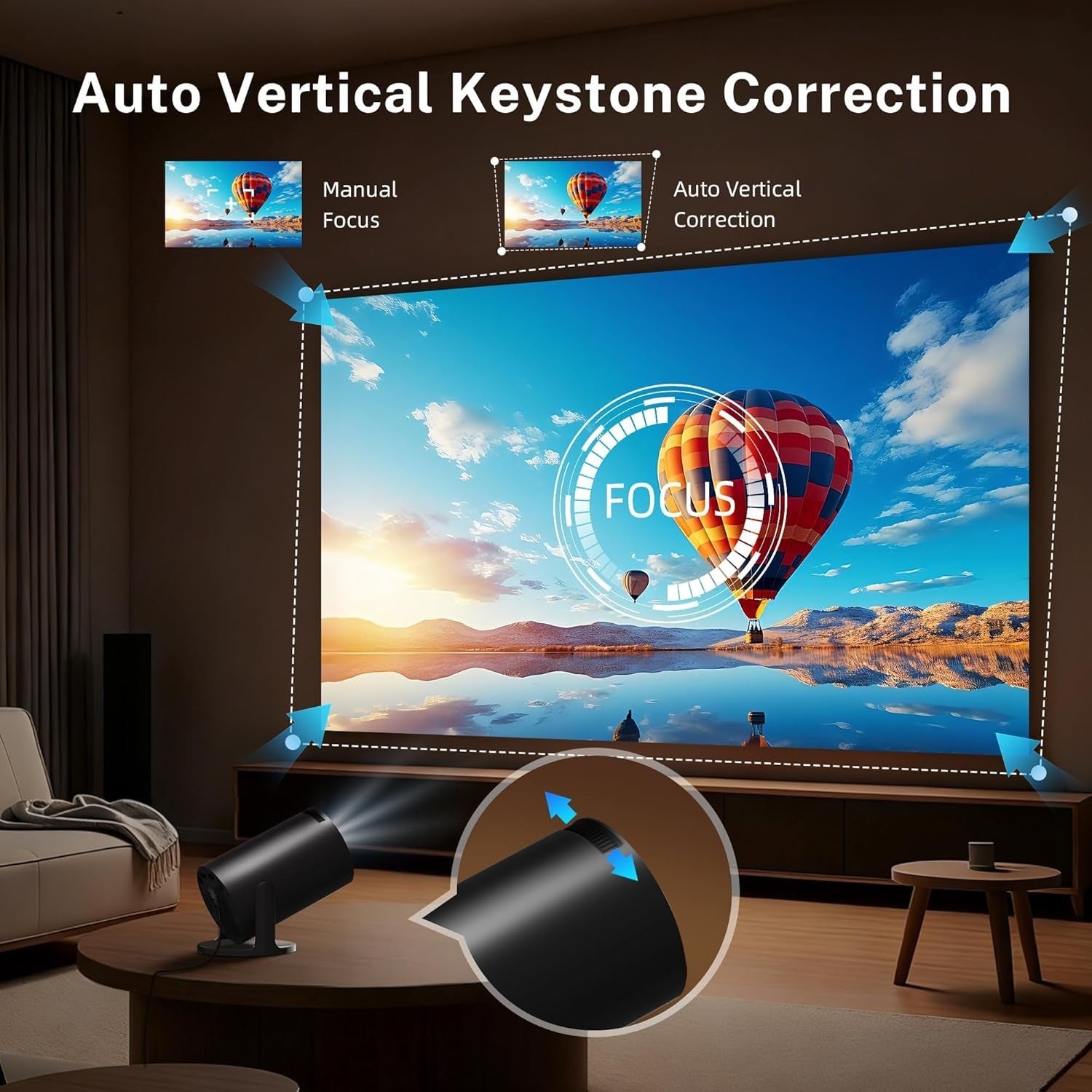 WiFi6 Android Mini Projector 1080P 4K Support 180° Bluetooth