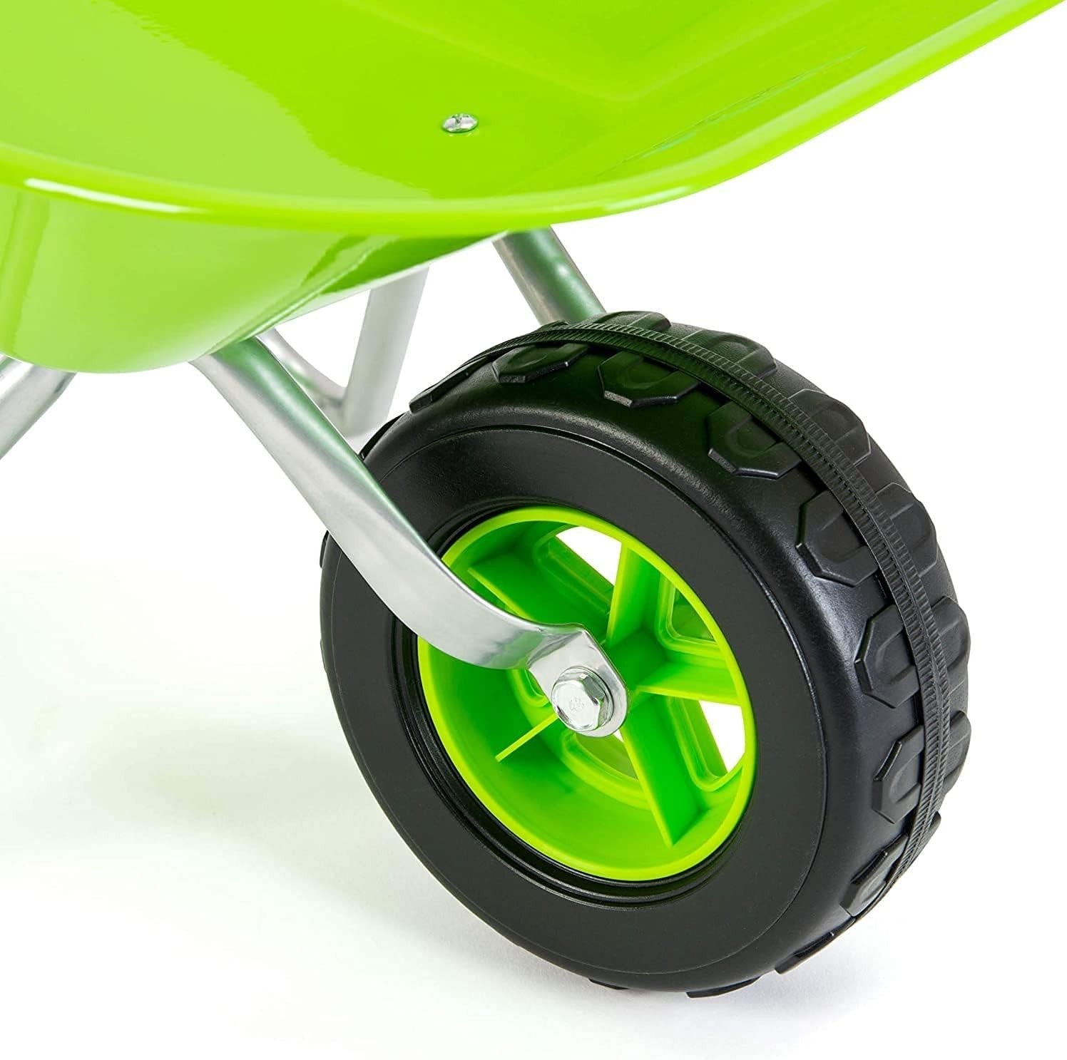 Kids Metal Wheelbarrow & Green Garden Toy Barrow w/ Non-Slip Handle Fun Play