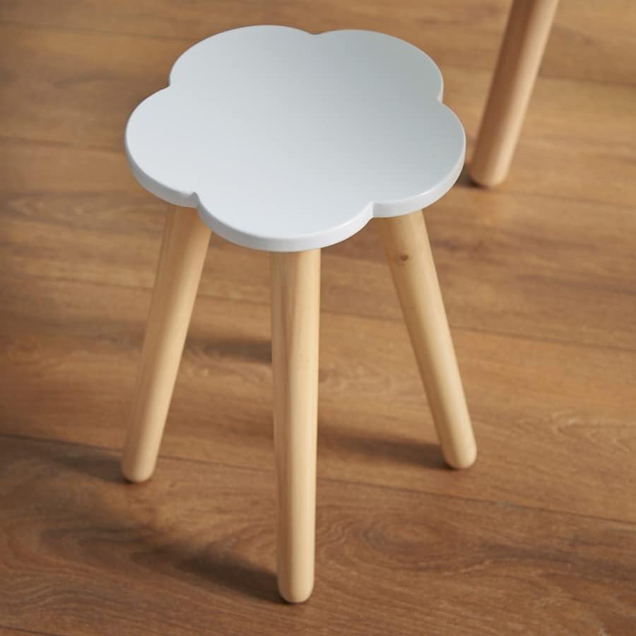 Scandi Wooden Cloud Stool Small Table White Plant Stand Kids Room Bedside