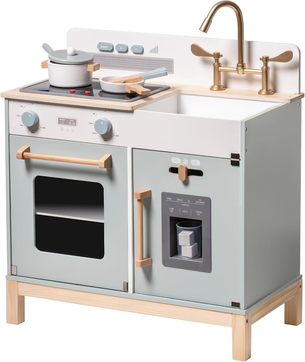Montessori Wooden Kids Play Kitchen w/ Lights Sounds Ice Blue