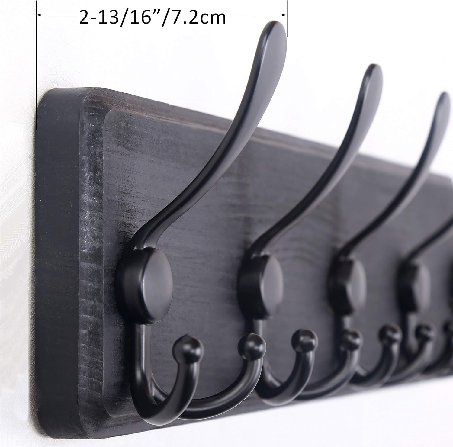 Wall Mounted Coat Rack 10 Hooks | Rustic Black Wood Hallway Hanger