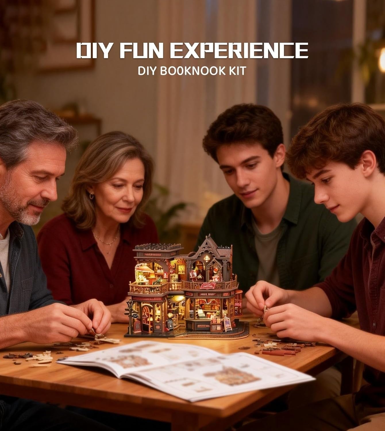 Victorian Bookshop Miniature House Kit DIY Wooden Puzzle LED Book Nook