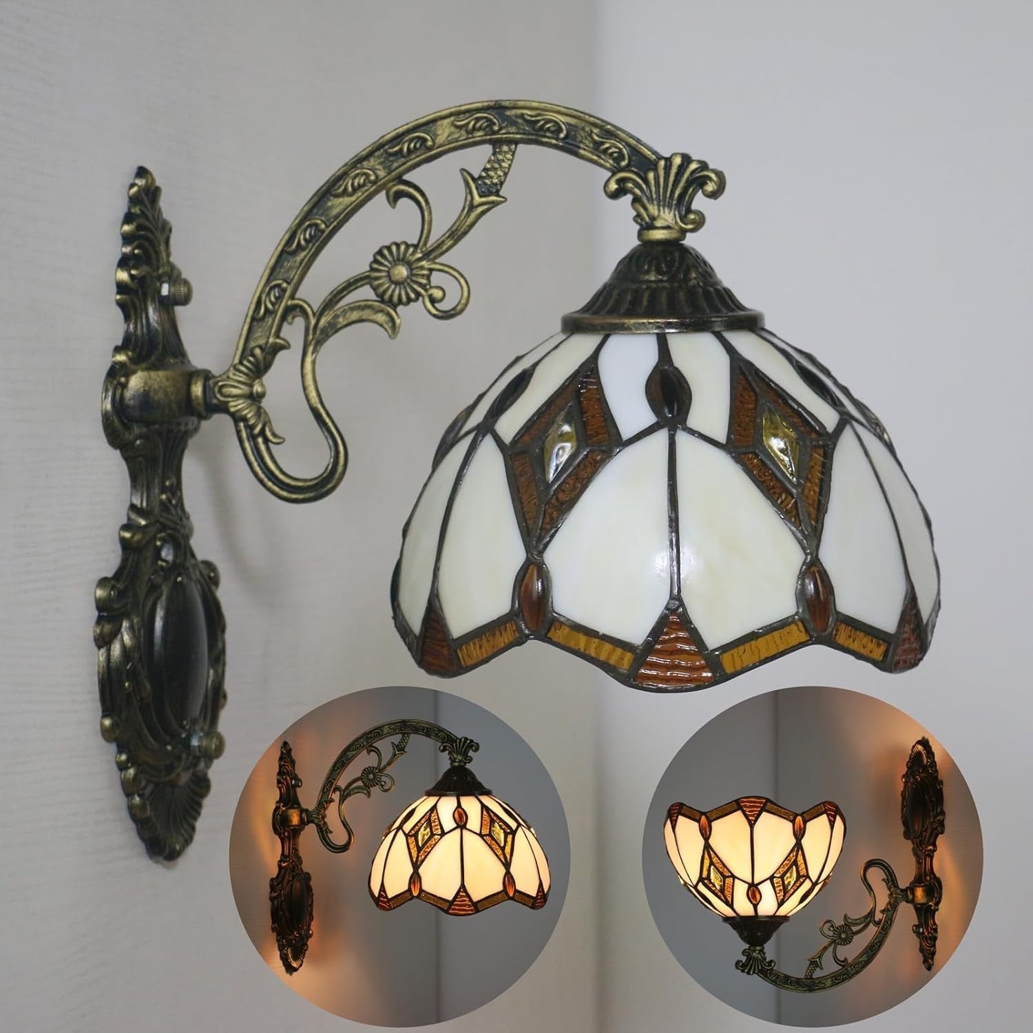 Vintage Tiffany Style Wall Sconce, 8in Stained Glass Lamp for Indoor Use