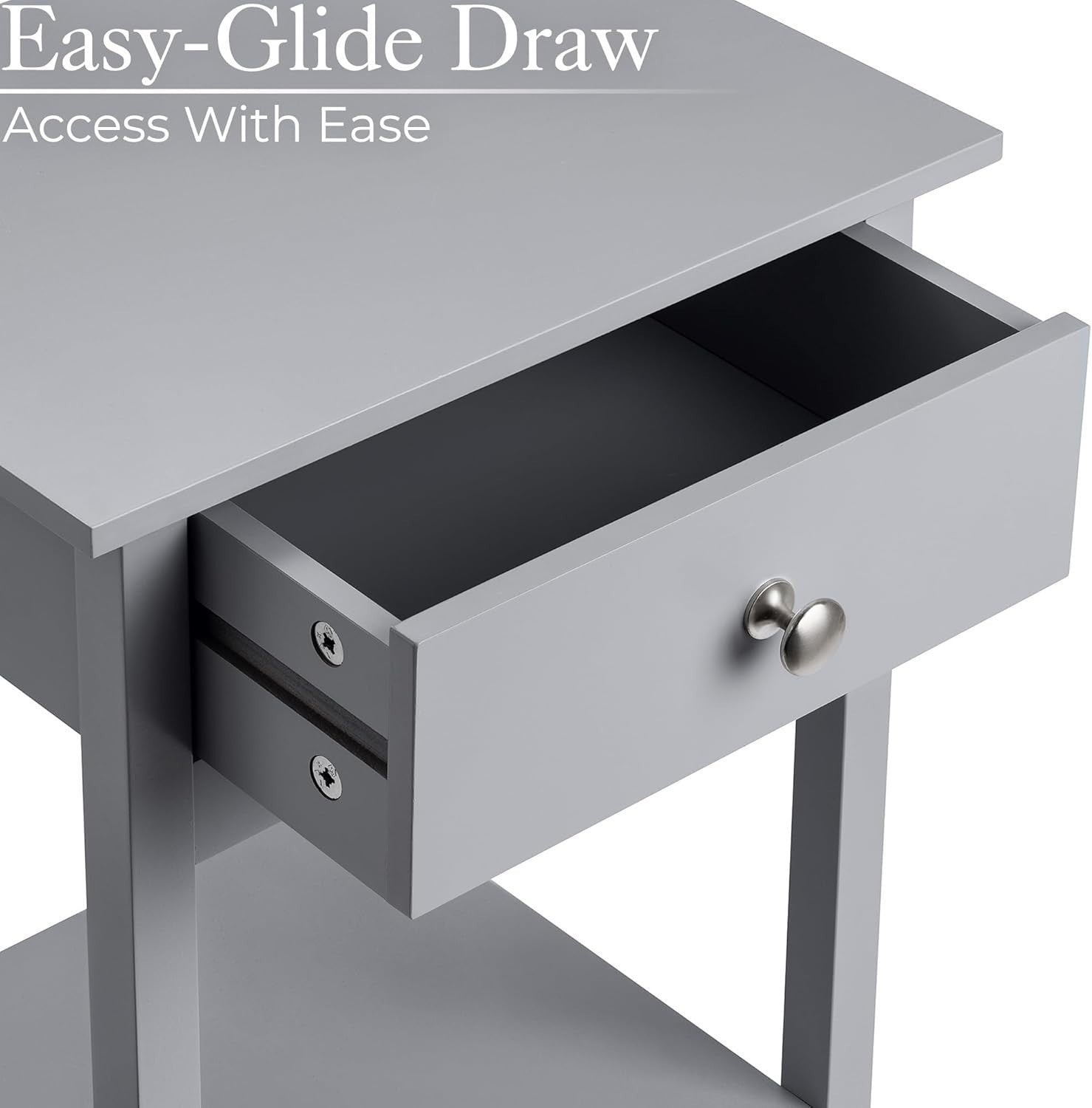 Set of 2 Grey Bedside Tables with Drawer & Shelf, Wooden Nightstands 60x40x30cm