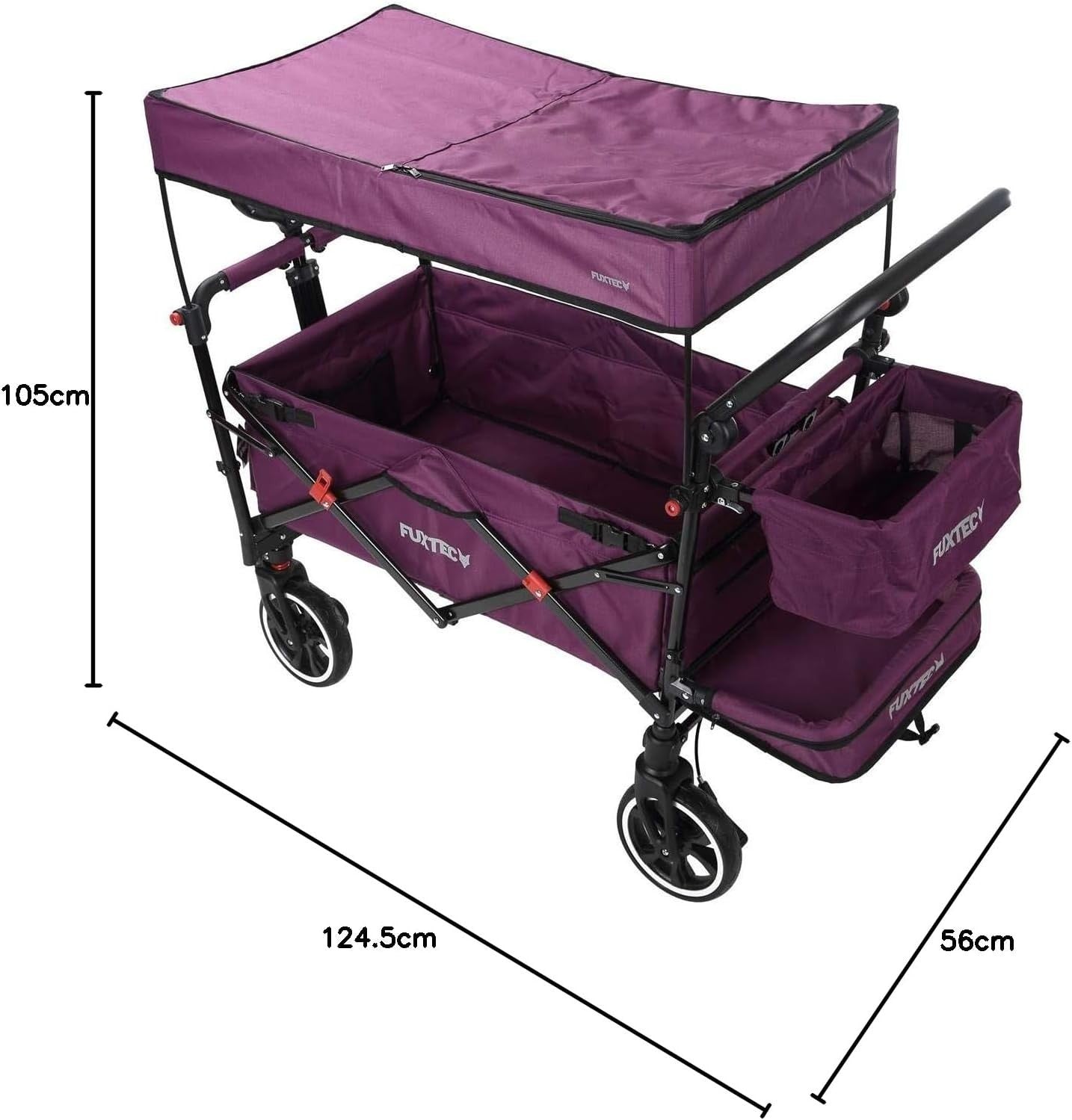 Purple Folding Stroller Wagon Kids Push Pull Cart w/ Canopy & Safety Harness