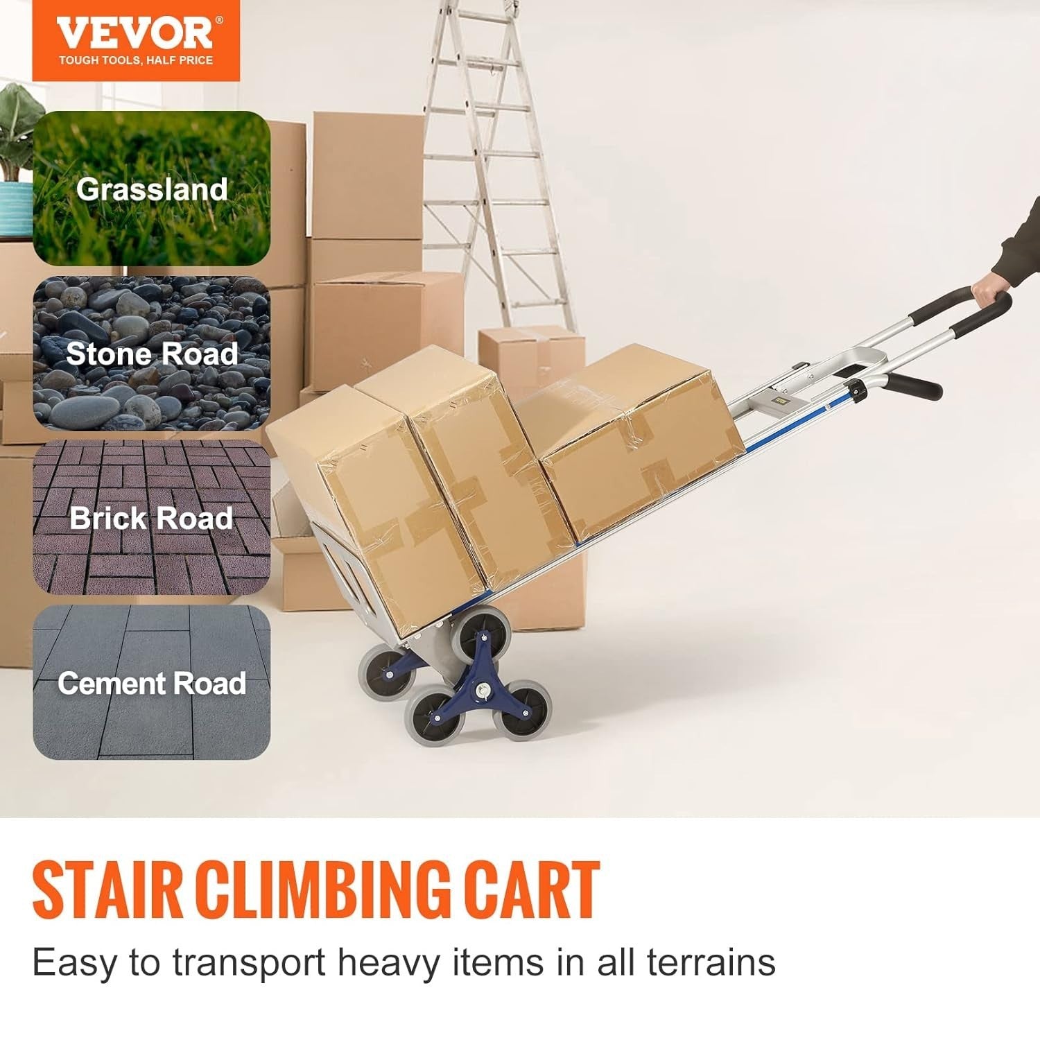 Aluminum Stair Climbing Cart 550lb Capacity w/ Dual Handles & Tri-Wheels