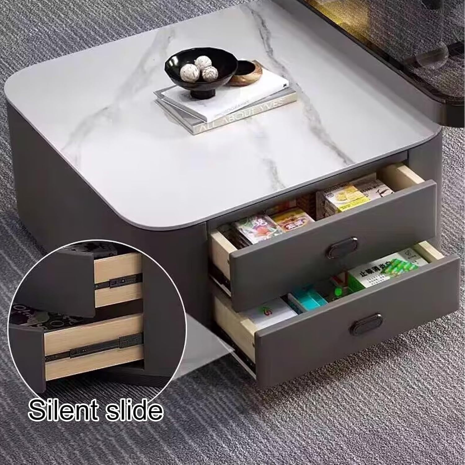 Nesting Coffee Table Set 2pc Modern Marble Top Side End Tables Living Room