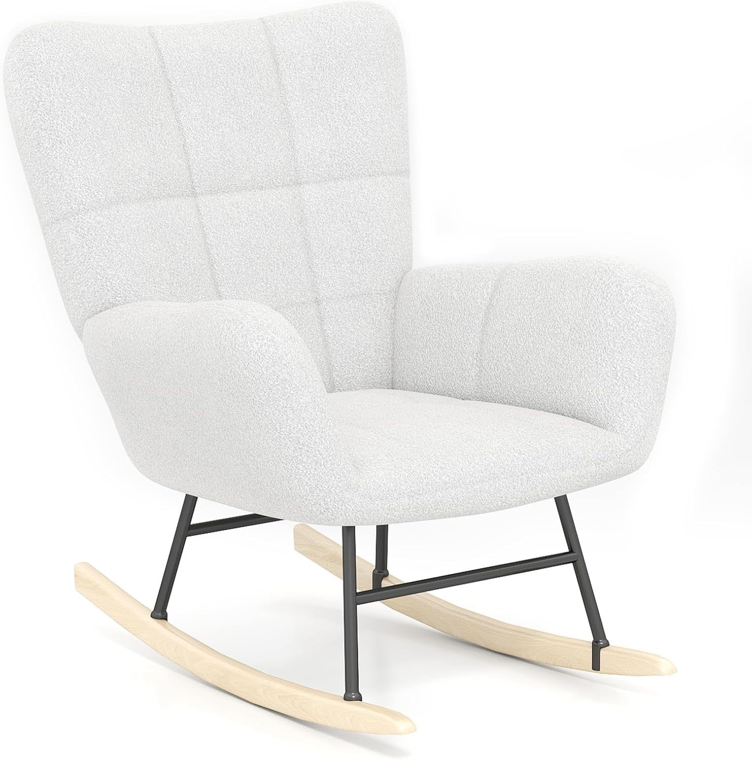 Teddy Fleece Rocking Chair High Back Armchair for Nursery Lounge Bedroom
