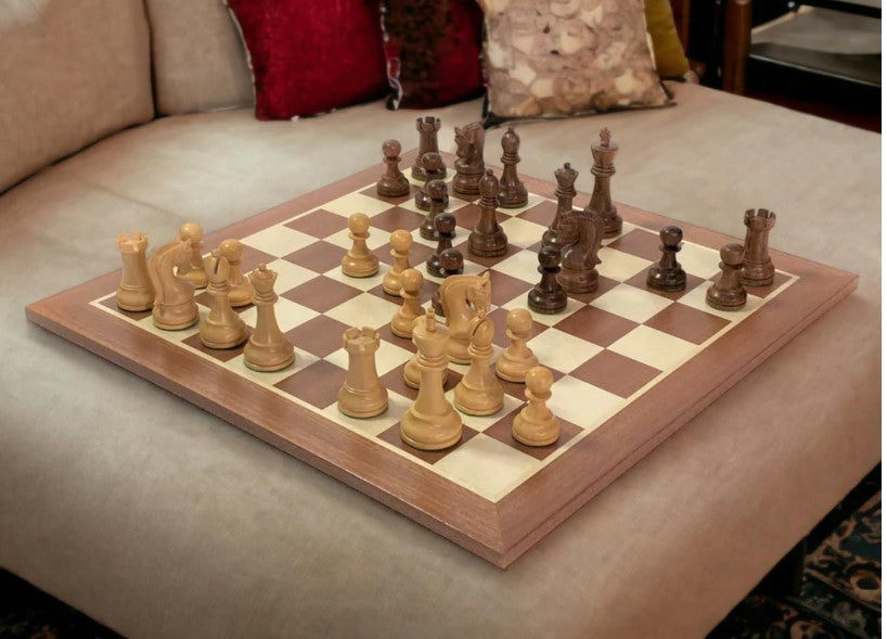 Luxury Acacia Mahogany Chess Set with Weighted Pieces & Storage Combo