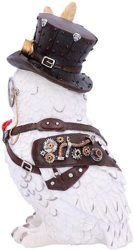 Steampunk Owl Figurine 23.5cm White Resin Sculpture Home Shelf Decor Gift