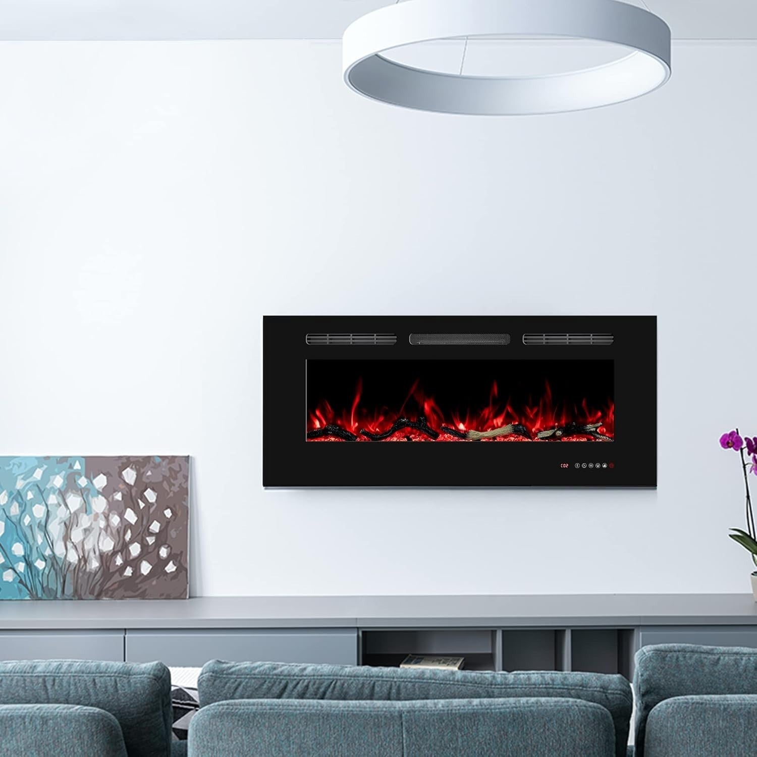 Electric Wall Fireplace 36" Heater LED Flames Remote 1500W Timer Black