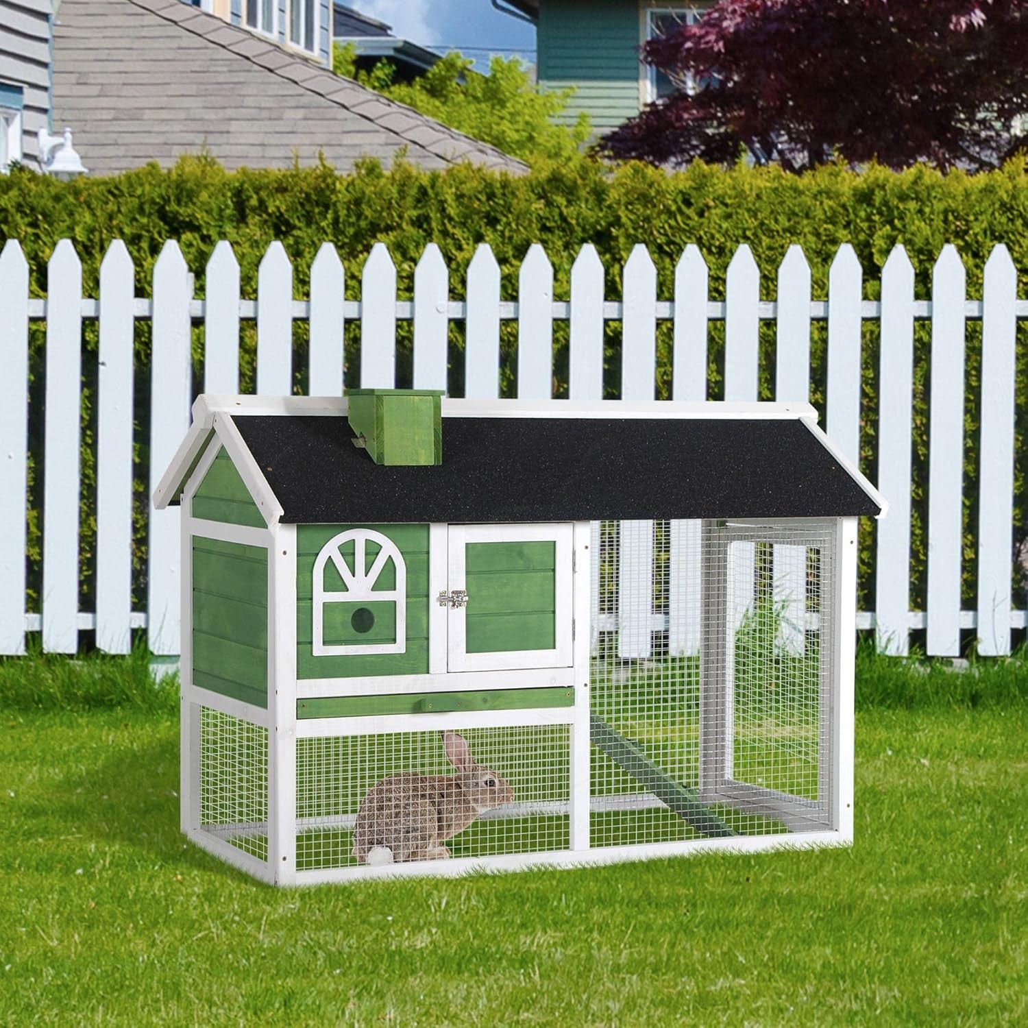 Large 2 Tier Rabbit Hutch with Run Outdoor Wooden Cage Ramp Tray