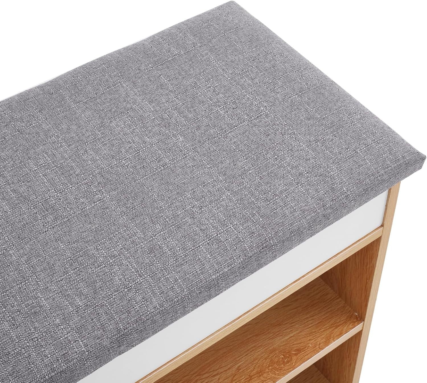 Natural Wooden Shoe Storage Bench with Cushion 2-Tier Organizer Cabinet