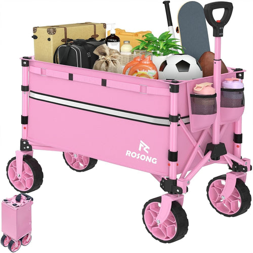 Collapsible Folding Wagon Cart Heavy Duty Utility Trolley with Wheels 120L Pink