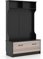 Freestanding Coat Rack with Shoe Bench & Hooks for Hallway Entryway Home