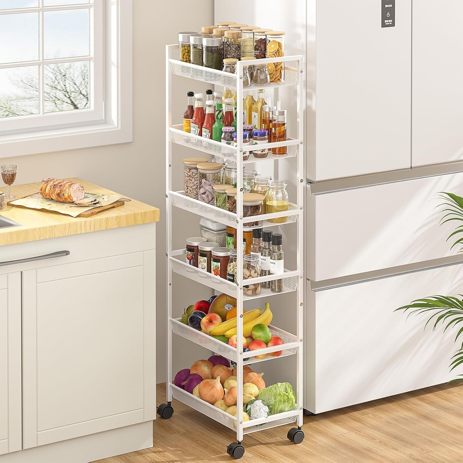 6 Tier Slim Storage Cart Rolling Narrow Shelf Kitchen Bathroom Rack