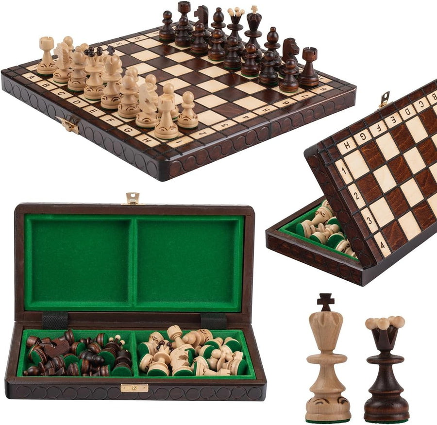 Handcrafted 30cm Wooden Chess Set | Portable Foldable Board | Classic Travel Gam