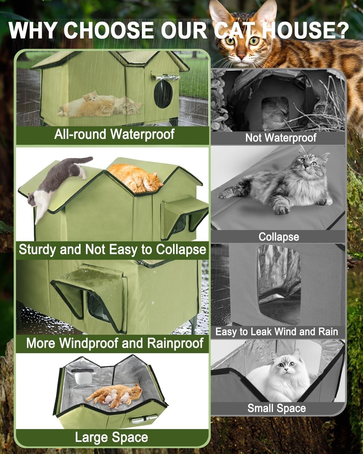 Waterproof Outdoor Cat House Extra Large Shelter with Cushion & Elevated Base