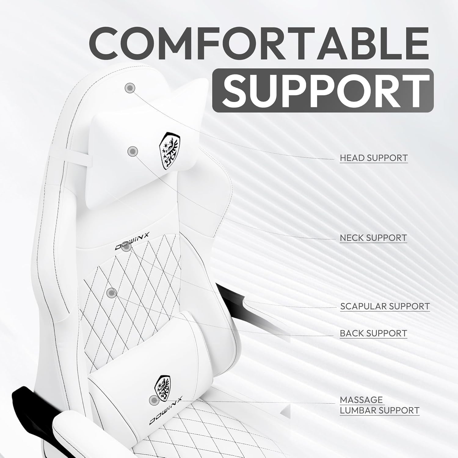 Ergonomic Gaming Chair White Reclining w/ Footrest Massage