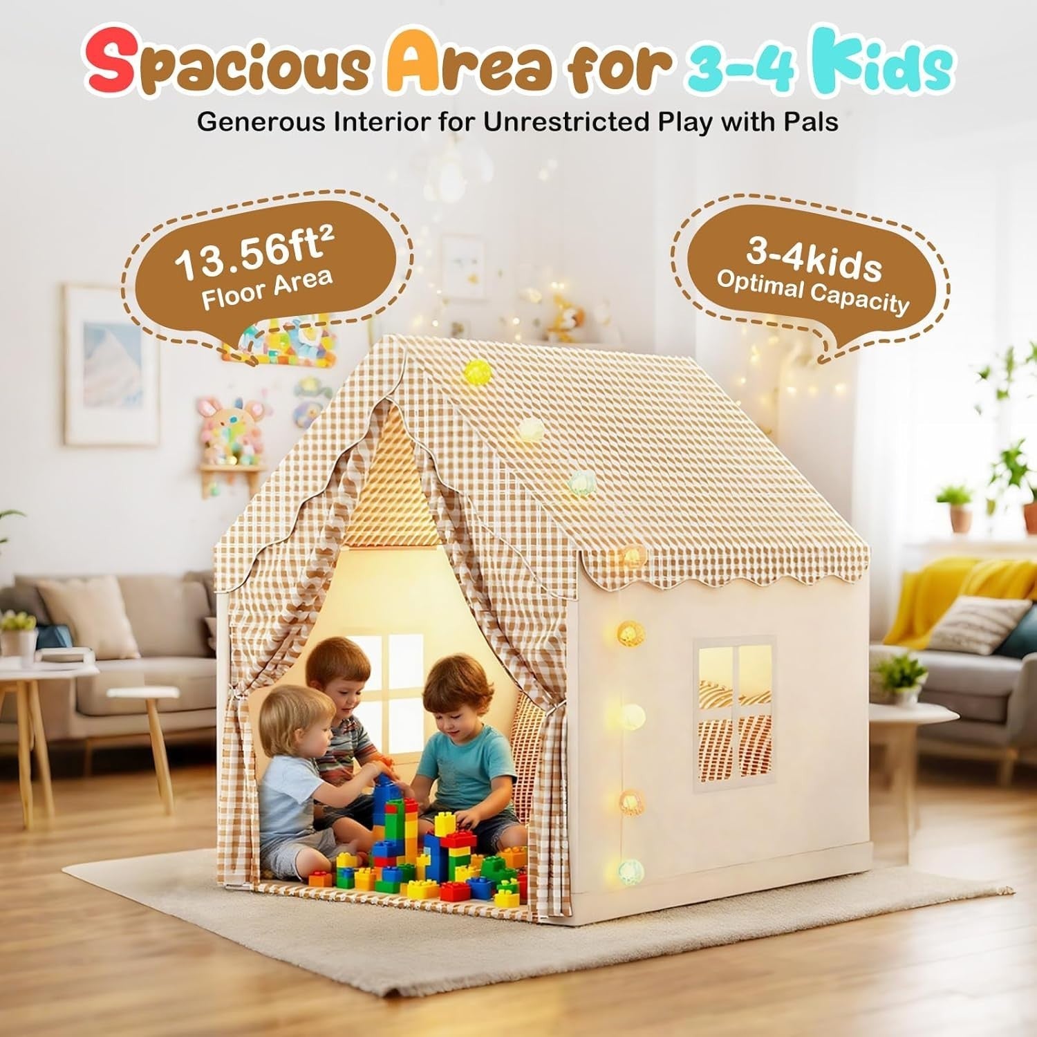 Neutral Kids Play Tent w Lights Foldable Indoor Outdoor Playhouse