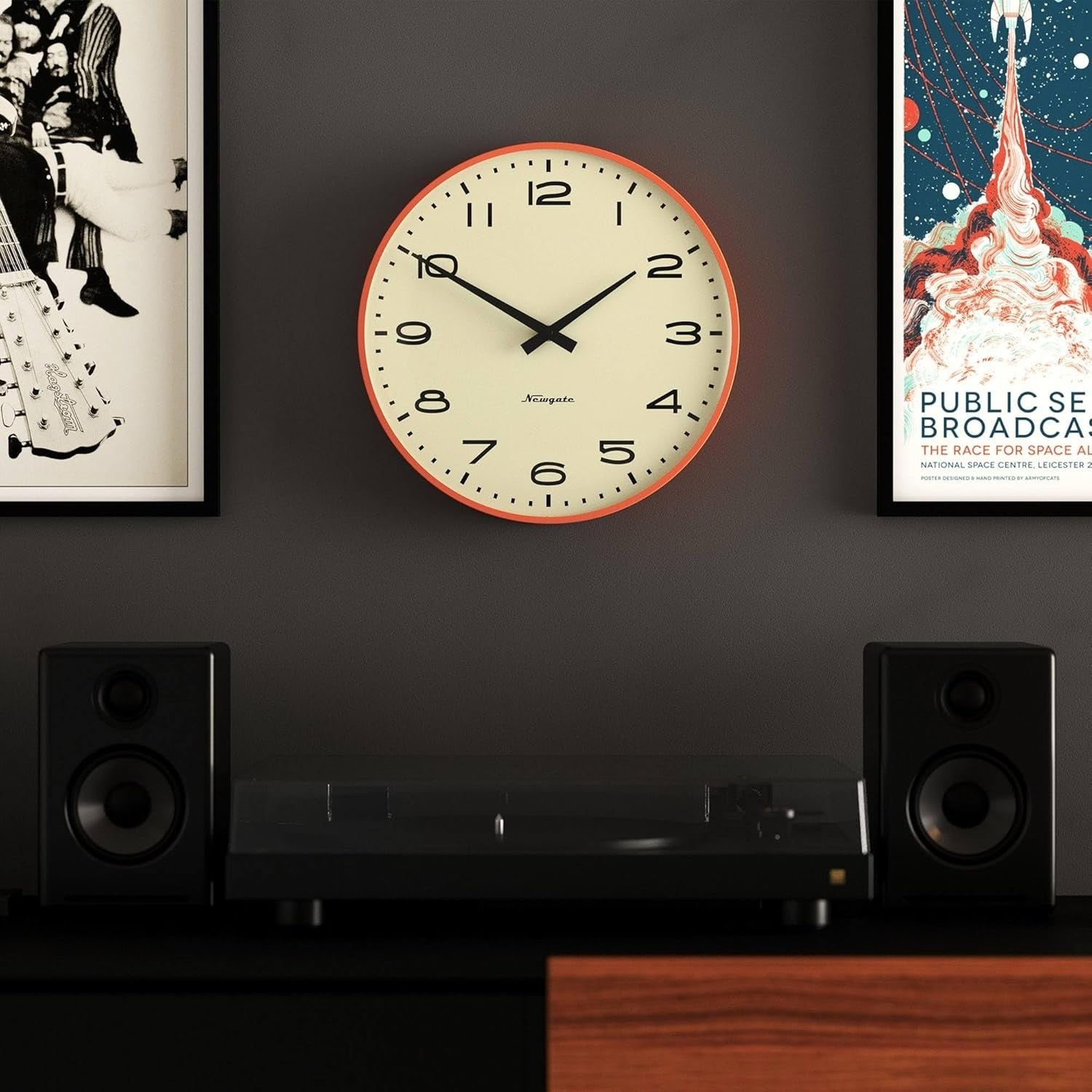 Retro Wall Clock 33cm Silent Non-Ticking Large Orange Kitchen Office