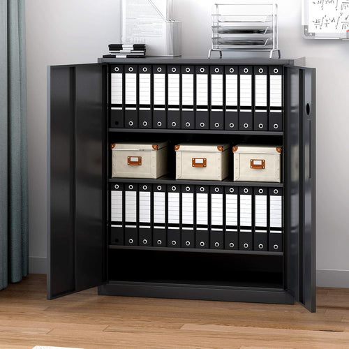 Black 4 Tier Tall Metal Filing Cabinet Lockable Office Storage
