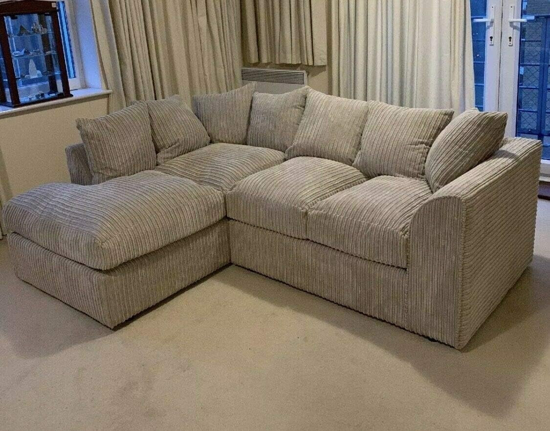 Jumbo Cord L-Shape Corner Sofa 4-Seater – Curved Arm, Durable, Stylish Seating
