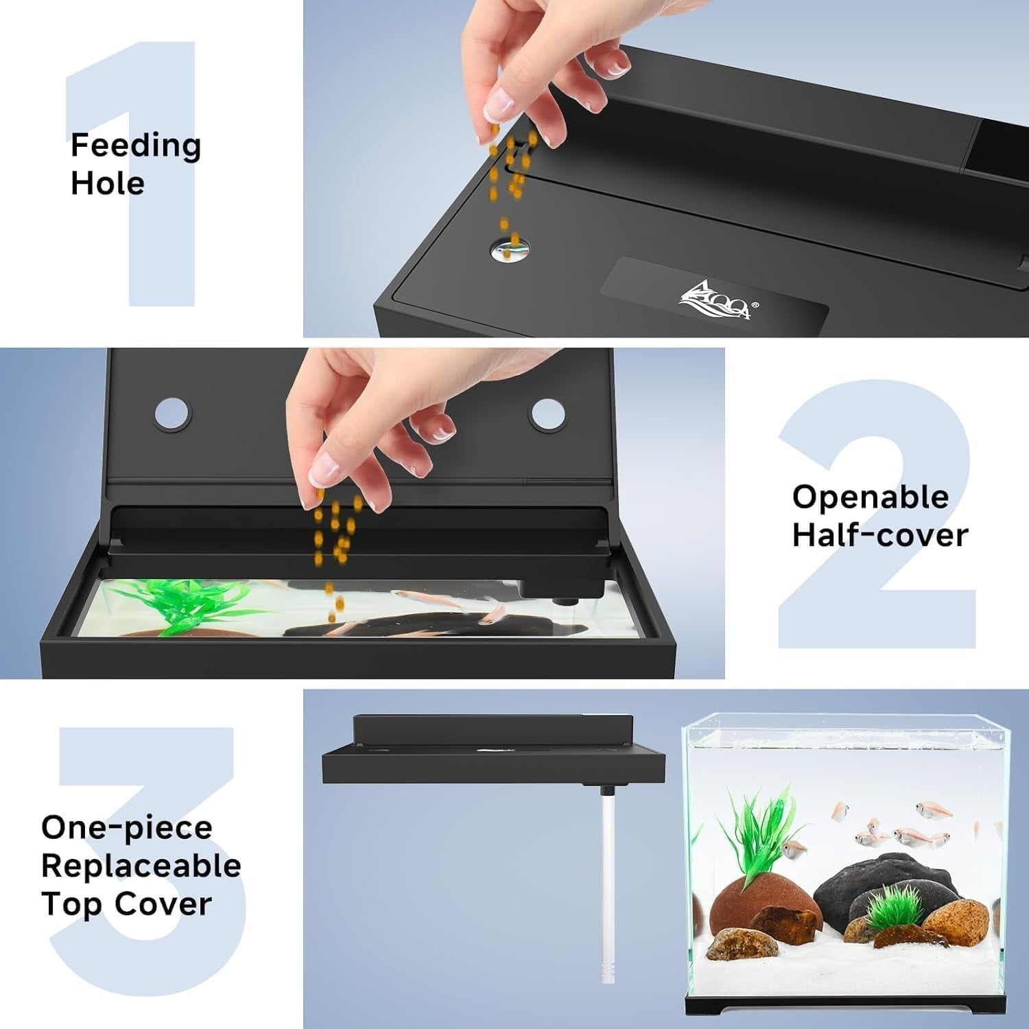 9L Small Glass Fish Tank with Dual Filtration & 4-Color LED Light