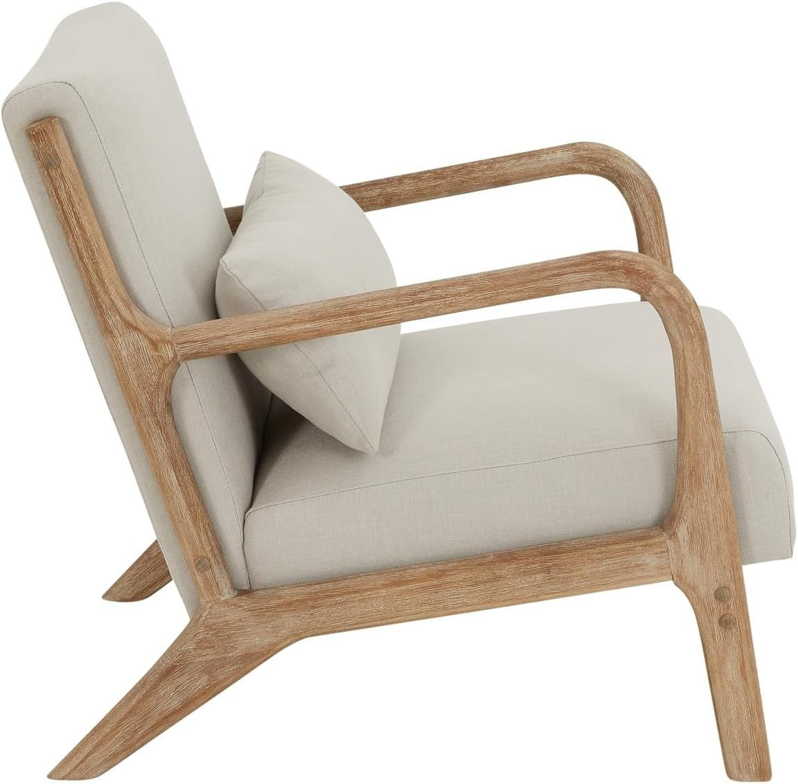 Scandi Oak Armchair Linen Cushion Lounge Chair Mid Century Boho Seat